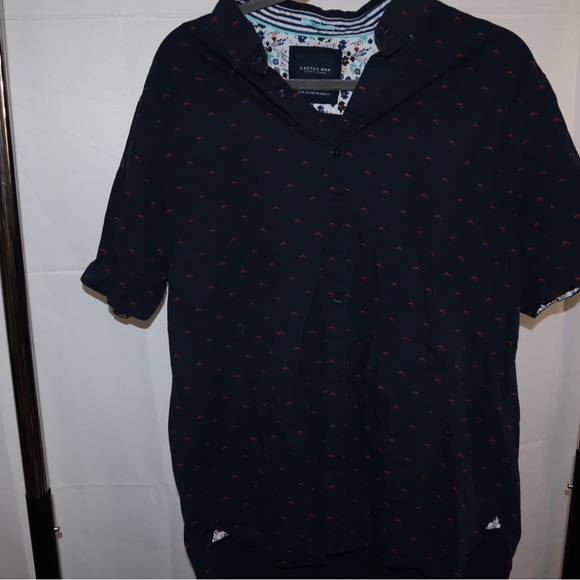 Blue patterned button up - Picture 1 of 2